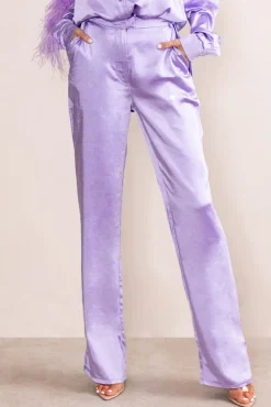 Evening Memories | Lilac Satin Wide Leg Trousers