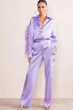Evening Memories | Lilac Satin Wide Leg Trousers