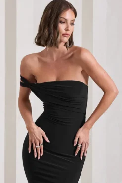 Eviana | Black Bodycon Sleeveless Twist Midi Dress