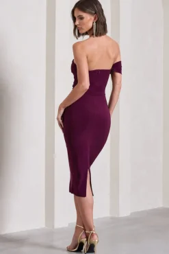 Eviana | Plum Bodycon Sleeveless Twist Midi Dress