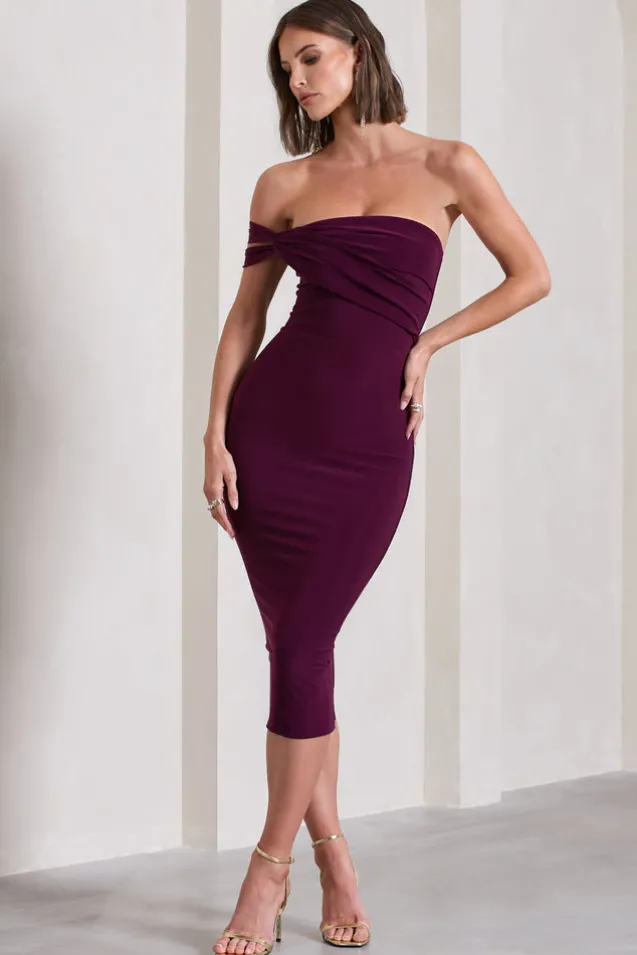 Eviana | Plum Bodycon Sleeveless Twist Midi Dress