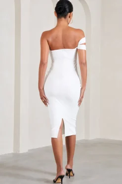 Eviana | White Bodycon Sleeveless Twist Maternity Midi Dress