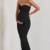 Evita | Black Maternity Sweetheart Twist Detail Midi Dress