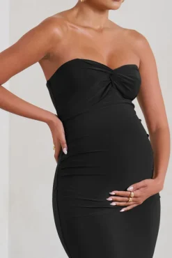 Evita | Black Maternity Sweetheart Twist Detail Midi Dress