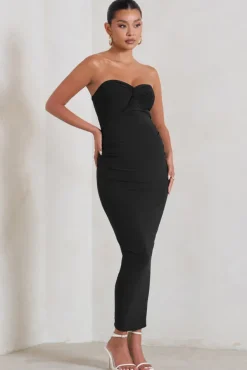 Evita | Black Maternity Sweetheart Twist Detail Midi Dress