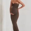 Evita | Brown Maternity Sweetheart Twist Detail Midi Dress