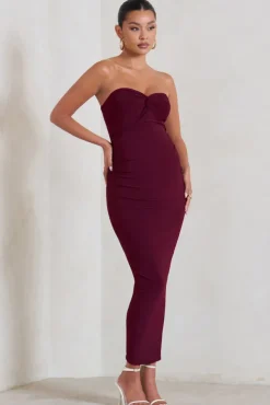 Evita | Burgundy Maternity Sweetheart Twist Detail Maxi Dress