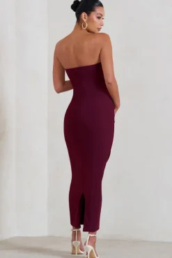 Evita | Burgundy Maternity Sweetheart Twist Detail Maxi Dress
