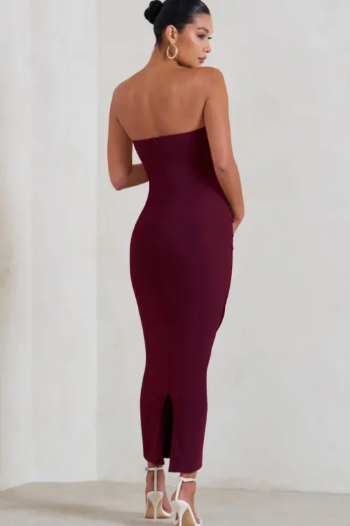 Evita | Burgundy Maternity Sweetheart Twist Detail Maxi Dress