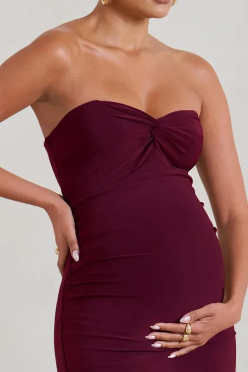 Evita | Burgundy Maternity Sweetheart Twist Detail Maxi Dress