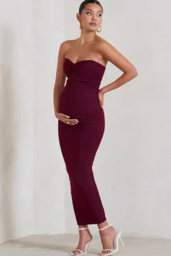 Evita | Burgundy Maternity Sweetheart Twist Detail Maxi Dress