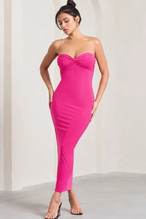 Evita | Hot Pink Sweetheart Twist Detail Maxi Dress