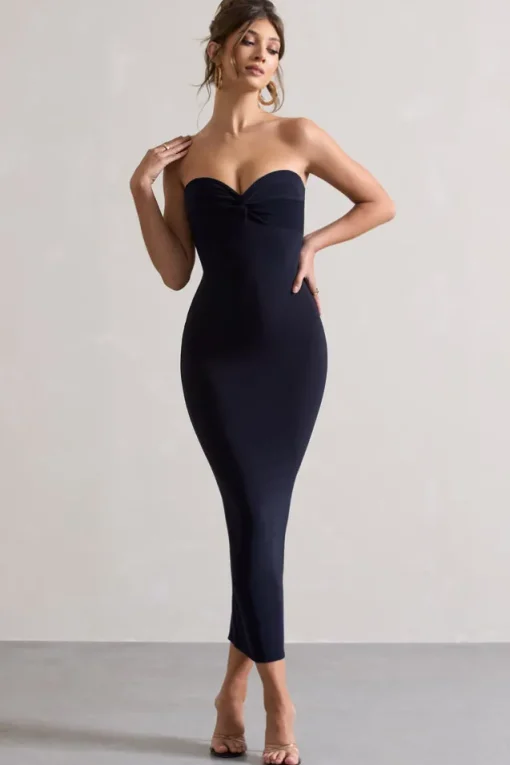 Evita | Navy Sweetheart Twist Detail Maxi Dress