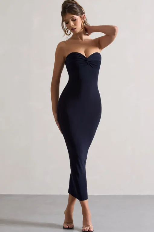 Evita | Navy Sweetheart Twist Detail Maxi Dress