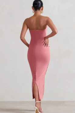 Evita | Pink Maternity Sweetheart Twist Detail Midi Dress