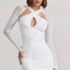 Eyes On You | White Long Sleeve Halter Neck Mini Dress