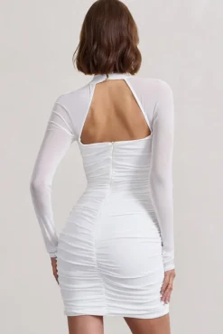 Eyes On You | White Long Sleeve Halter Neck Mini Dress