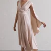 Fable | Champagne Plunge-Neck Maxi Dress With Cape Sleeve