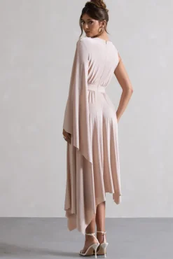 Fable | Champagne Plunge-Neck Maxi Dress With Cape Sleeve