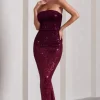 Fade | Berry Ombre Sequin Bandeau Bodycon Maxi Dress
