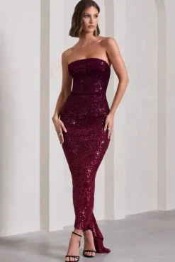 Fade | Berry Ombre Sequin Bandeau Bodycon Maxi Dress