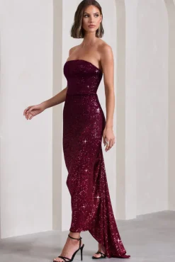 Fade | Berry Ombre Sequin Bandeau Bodycon Maxi Dress