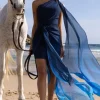 Faded | Blue Ombre One Shoulder Wrap Maxi Dress With Drape