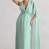 Fairytale | Sage Plunge-Neck Chiffon Maxi Dress With Cape Sleeve