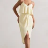 Faro | Lemon Strappy Draped-Neck Wrap Midi Dress