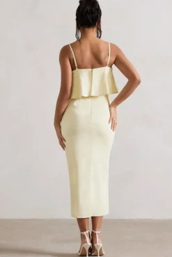 Faro | Lemon Strappy Draped-Neck Wrap Midi Dress