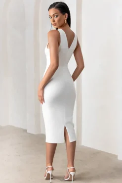 Feeling Good | White Plunge Neck Corset Midi Dress