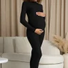 Fia | Black High-Neck Slim-Leg Maternity Jumpsuit