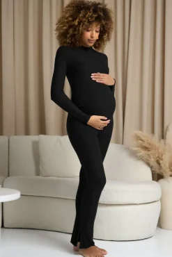 Fia | Black High-Neck Slim-Leg Maternity Jumpsuit