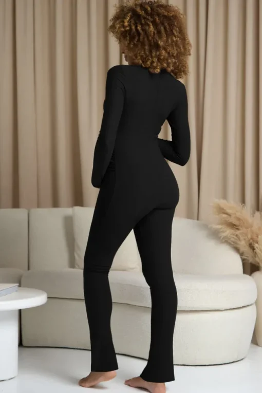 Fia | Black High-Neck Slim-Leg Maternity Jumpsuit