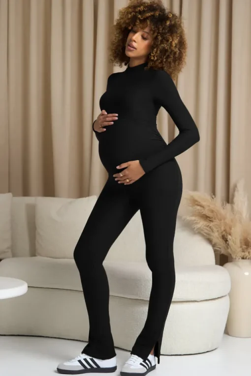 Fia | Black High-Neck Slim-Leg Maternity Jumpsuit