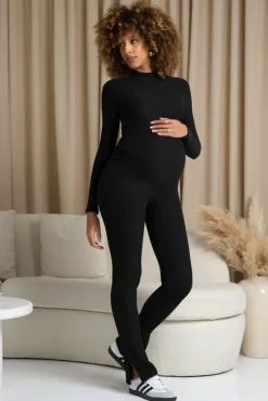 Fia | Black High-Neck Slim-Leg Maternity Jumpsuit