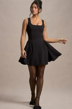 Fiala | Black Square-Neck Mini Dress With Volume Skirt