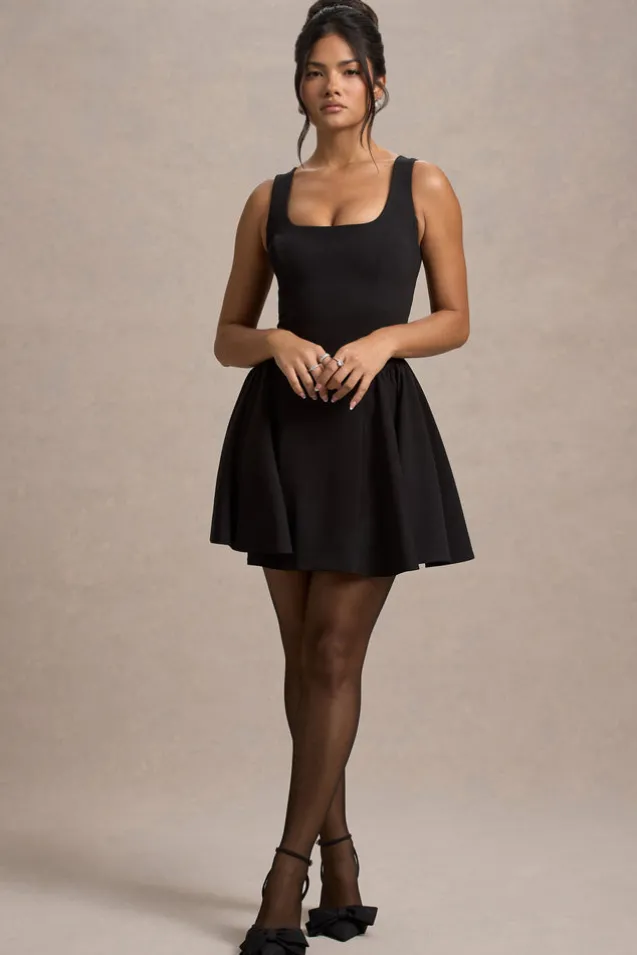 Fiala | Black Square-Neck Mini Dress With Volume Skirt