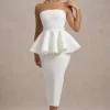 First Dance | White Bandeau Peplum Midi Dress