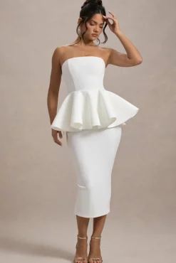 First Dance | White Bandeau Peplum Midi Dress