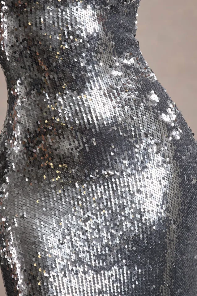 Flashback | Silver Sequin Strappy Maxi Dress
