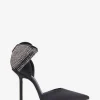 Flashing Lights | Black Satin Pointed Court Heels With Diamante Bows