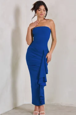 Fleur | Royal Blue Bandeau Ruffle Maxi Dress