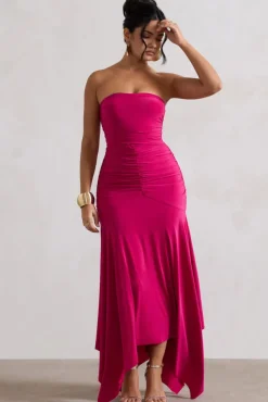 Florianne | Hot Pink Ruched Bandeau Midi Dress