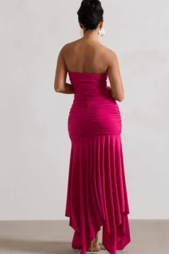 Florianne | Hot Pink Ruched Bandeau Midi Dress