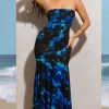 Florianne | Navy Floral Print Ruched Bandeau Maxi Dress
