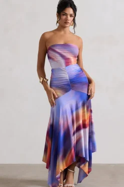 Florianne | Ombre Print Ruched Bandeau Midi Dress