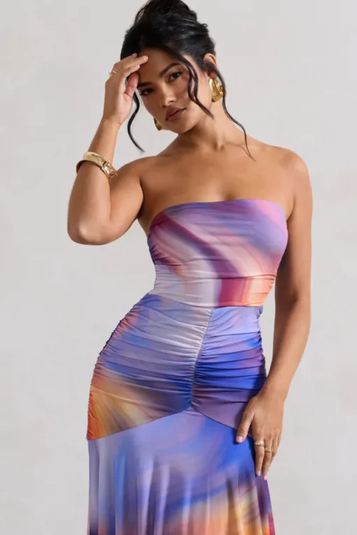 Florianne | Ombre Print Ruched Bandeau Midi Dress