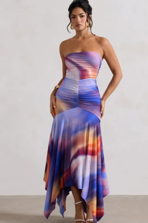 Florianne | Ombre Print Ruched Bandeau Midi Dress