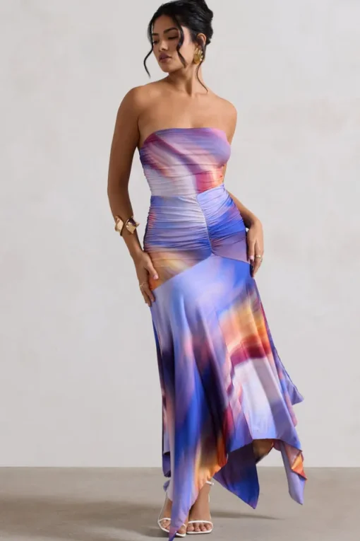 Florianne | Ombre Print Ruched Bandeau Midi Dress